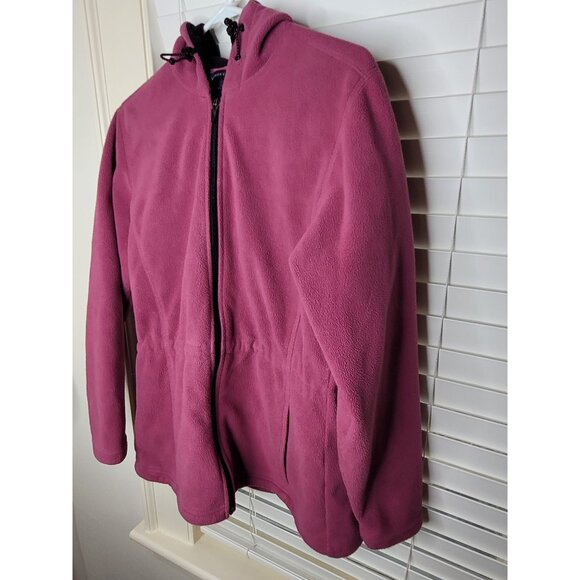 Womens Lands End Pink Hooded Fleece Jacket S Full Zipper Drawstring Classic - Picture 7 of 9